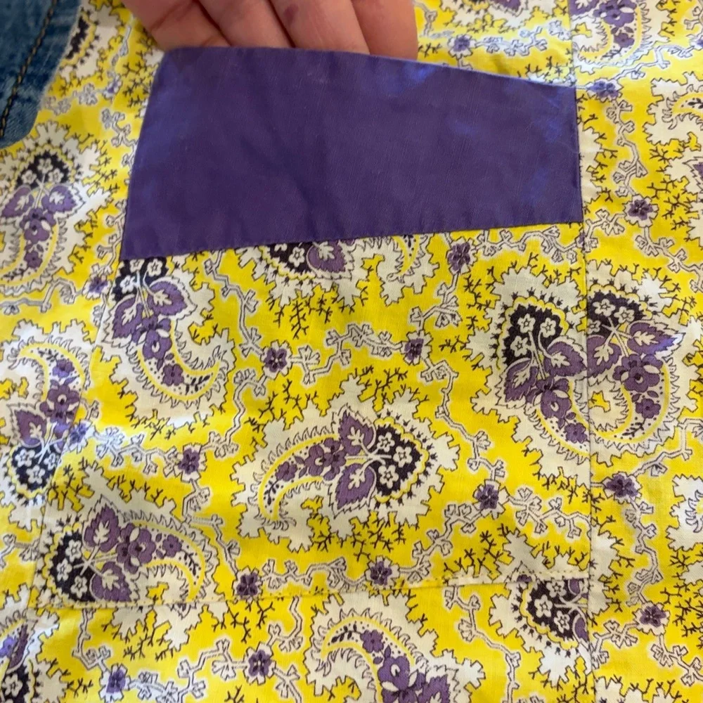 Vintage Handmade Yellow and Purple Patterned Apron